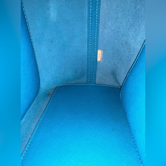 MICHAEL Michael Kors Blue and White Striped Tote with Brown Leather Straps - Picture 10 of 14